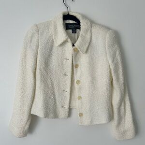 Vintage 80s Ellen Tracy Cropped Textured Blazer - Size 2 Petite, Cream